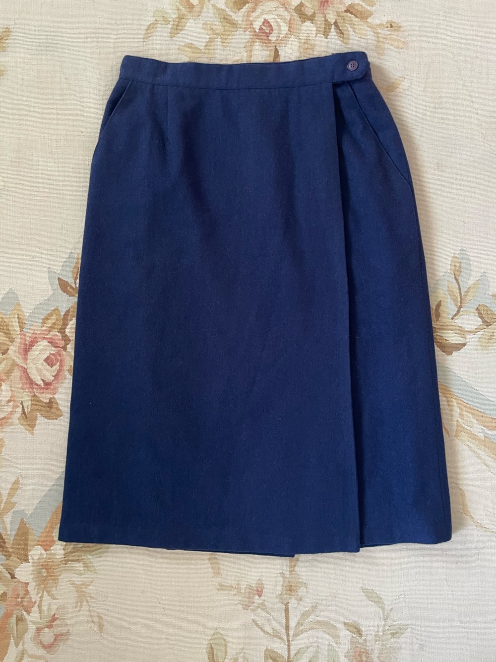 Classic wool Navy Wrap Pencil Skirt